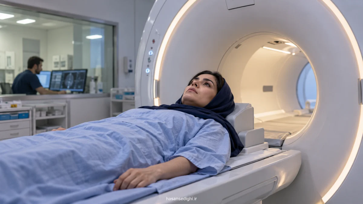 فردی با کلاستروفوبیا پیش از ورود به دستگاه MRI در محیط پزشکی